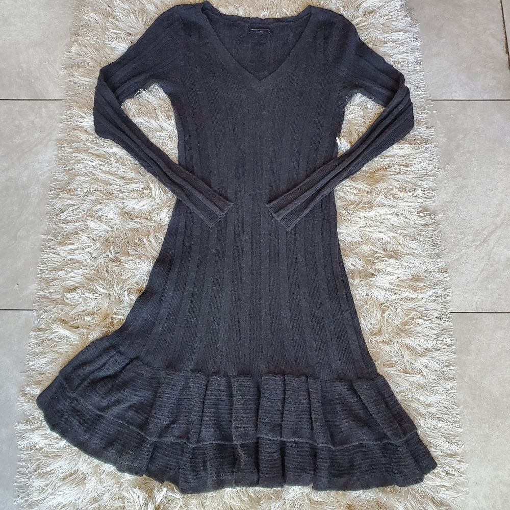 American Eagle Long Sleeve Sweater Dress Charcoal Fray (L)